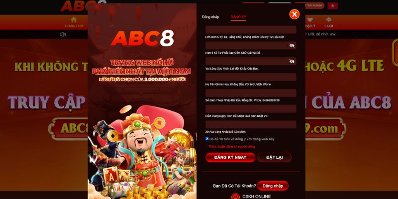 Điền đầy đủ thông tin đăng ký tại ABC8 dễ dàng và chi tiết